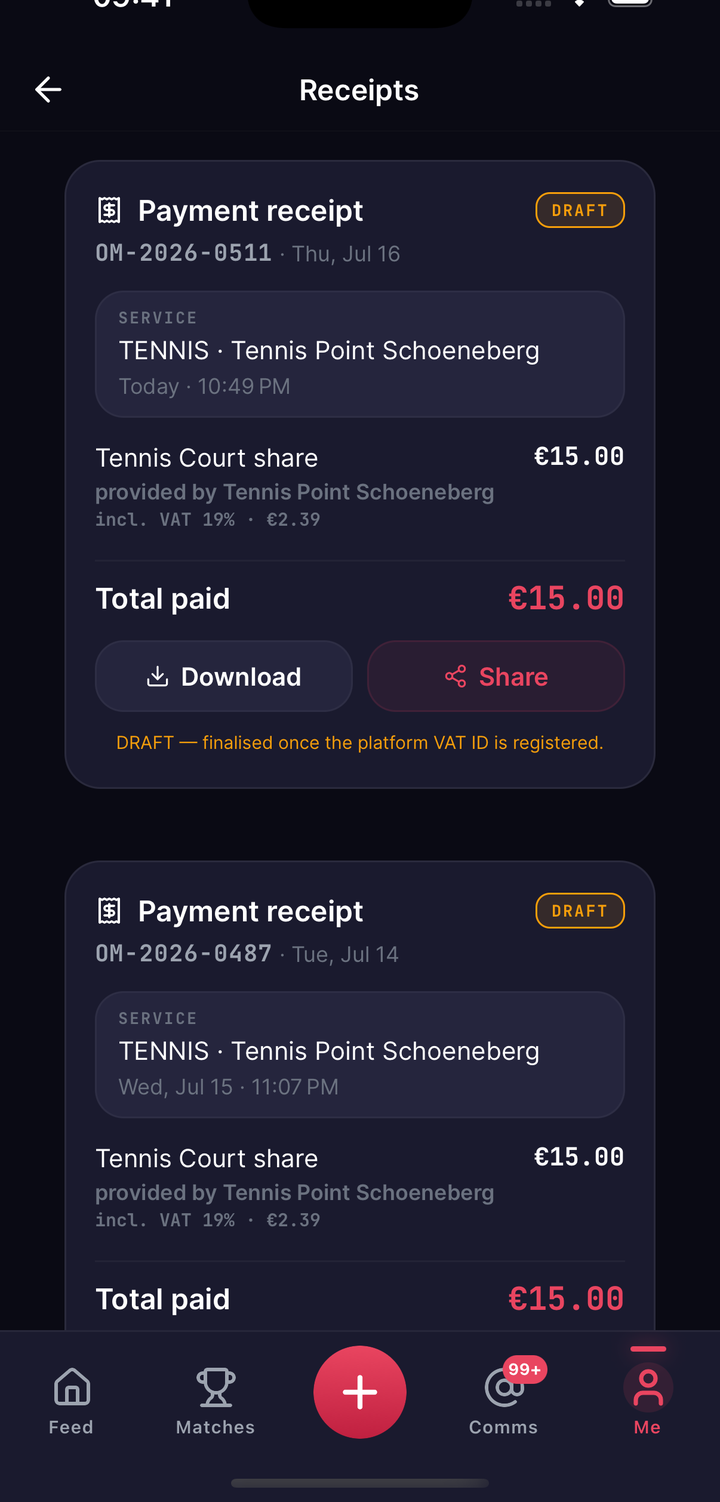 PaymentReceiptCard receipt with invoice number