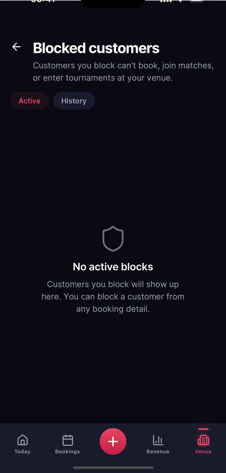 OwnerBlockedCustomersScreen with block reason and expiry date