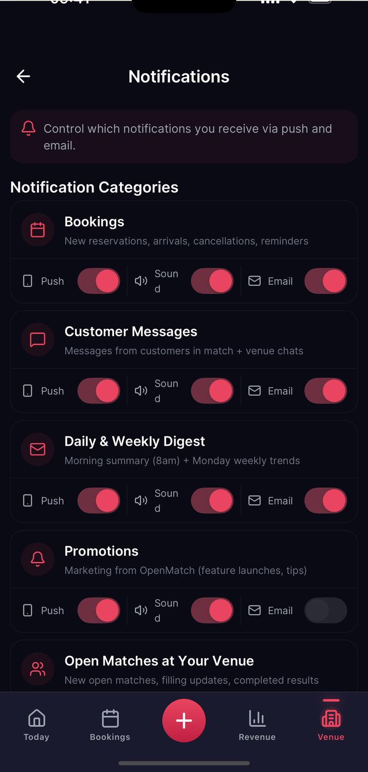 NotificationPreferencesScreen owner categories